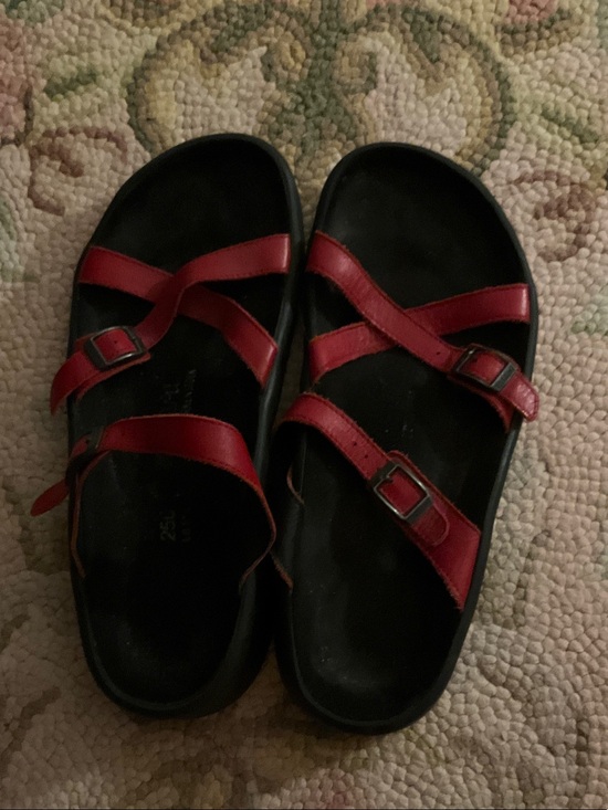 Birkenstock Shoes - Birkenstock Red Strappy Buckle Sandals